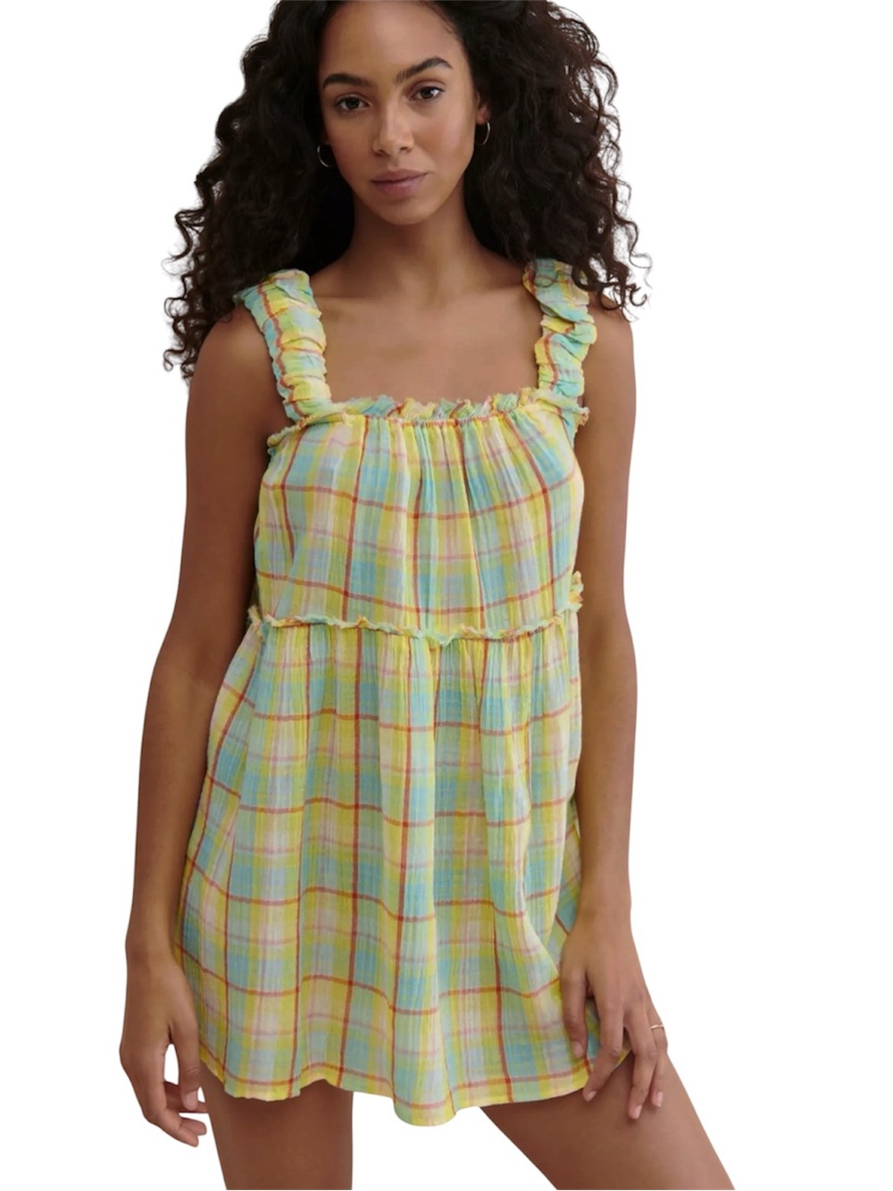 Anthropologie Gingham Ruffled Babydoll Dress
